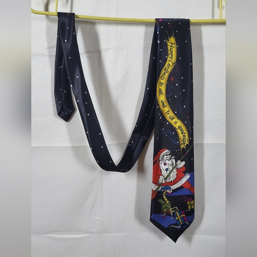 Novelty Black Santa Claus Print Holiday Tie